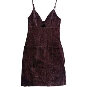 H&M Conscious Metallic Glitter Mini Dress Plum Burgundy Cutout V-Neck NWT XS‎